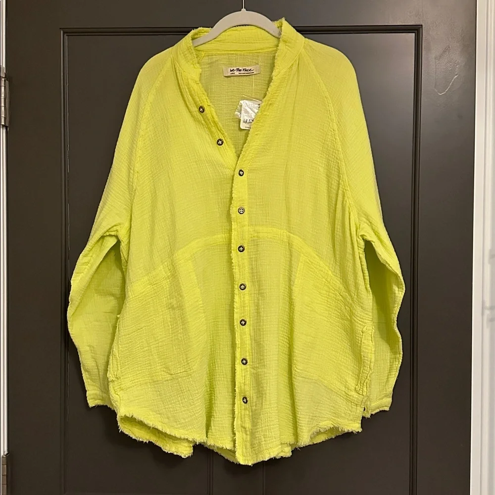 We The Free Summer Daydream Lime Green Textured Oversized Top NWT Size L - Picture 2 of 11
